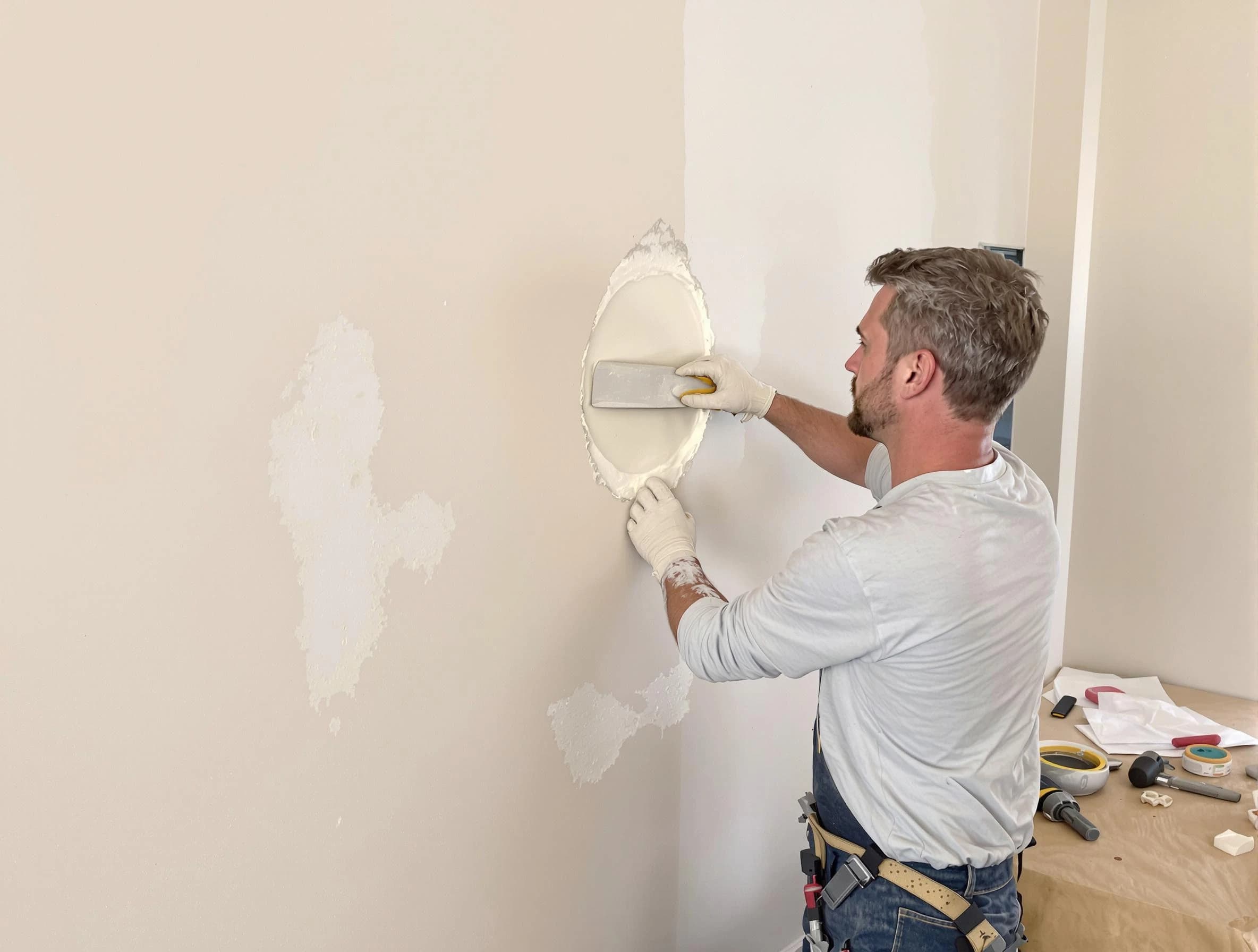 Brecksville House Painters technician patching a drywall hole in Brecksville, OH