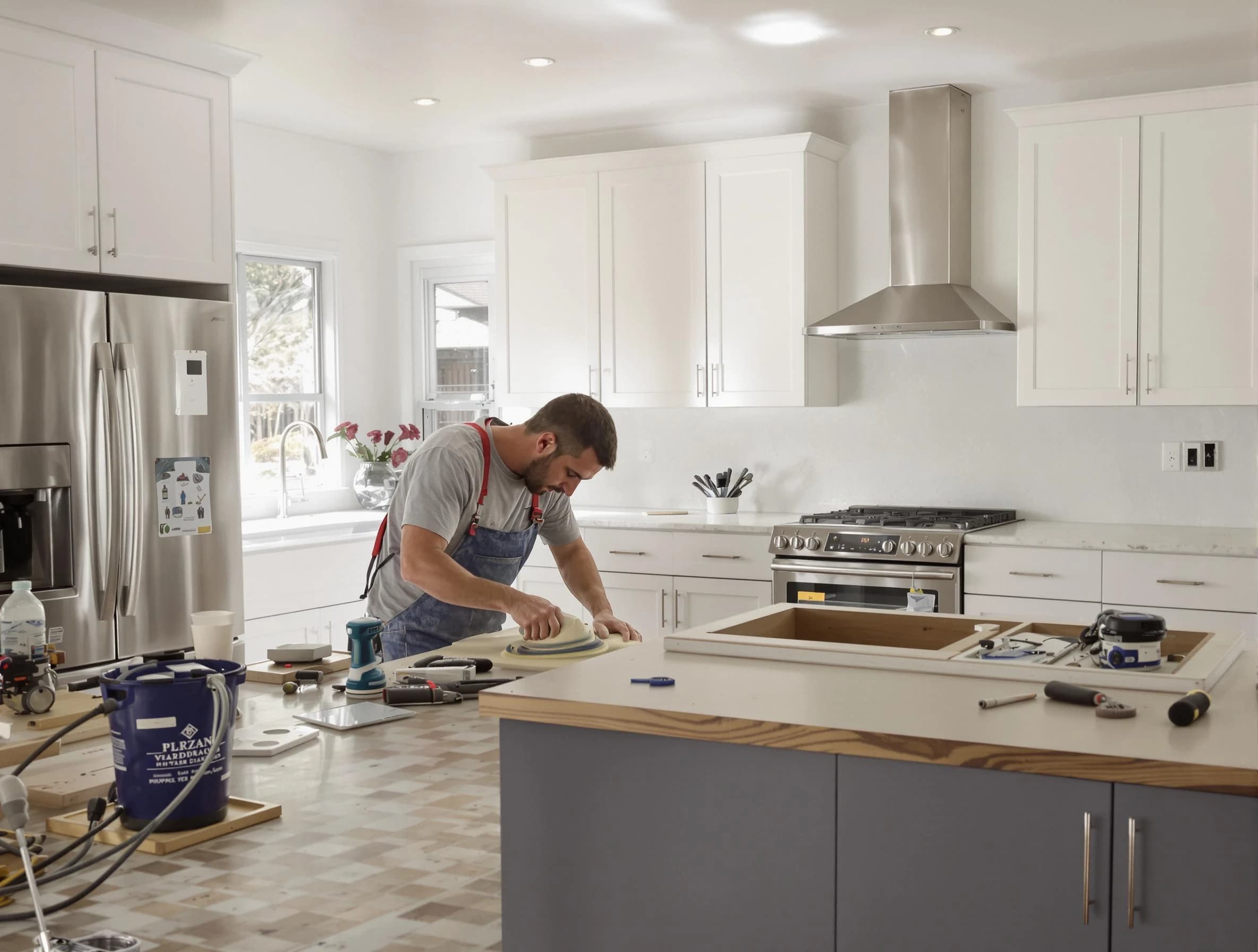 Brecksville House Painters refinishing kitchen cabinets in Brecksville, OH