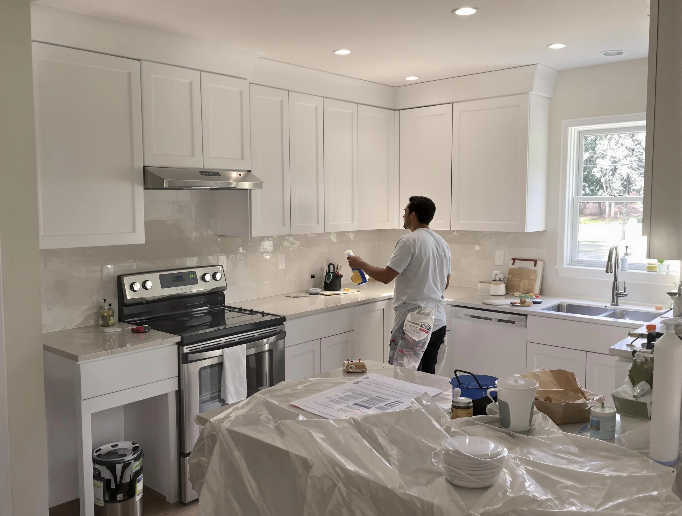 Brecksville House Painters performing detailed kitchen painting in Brecksville