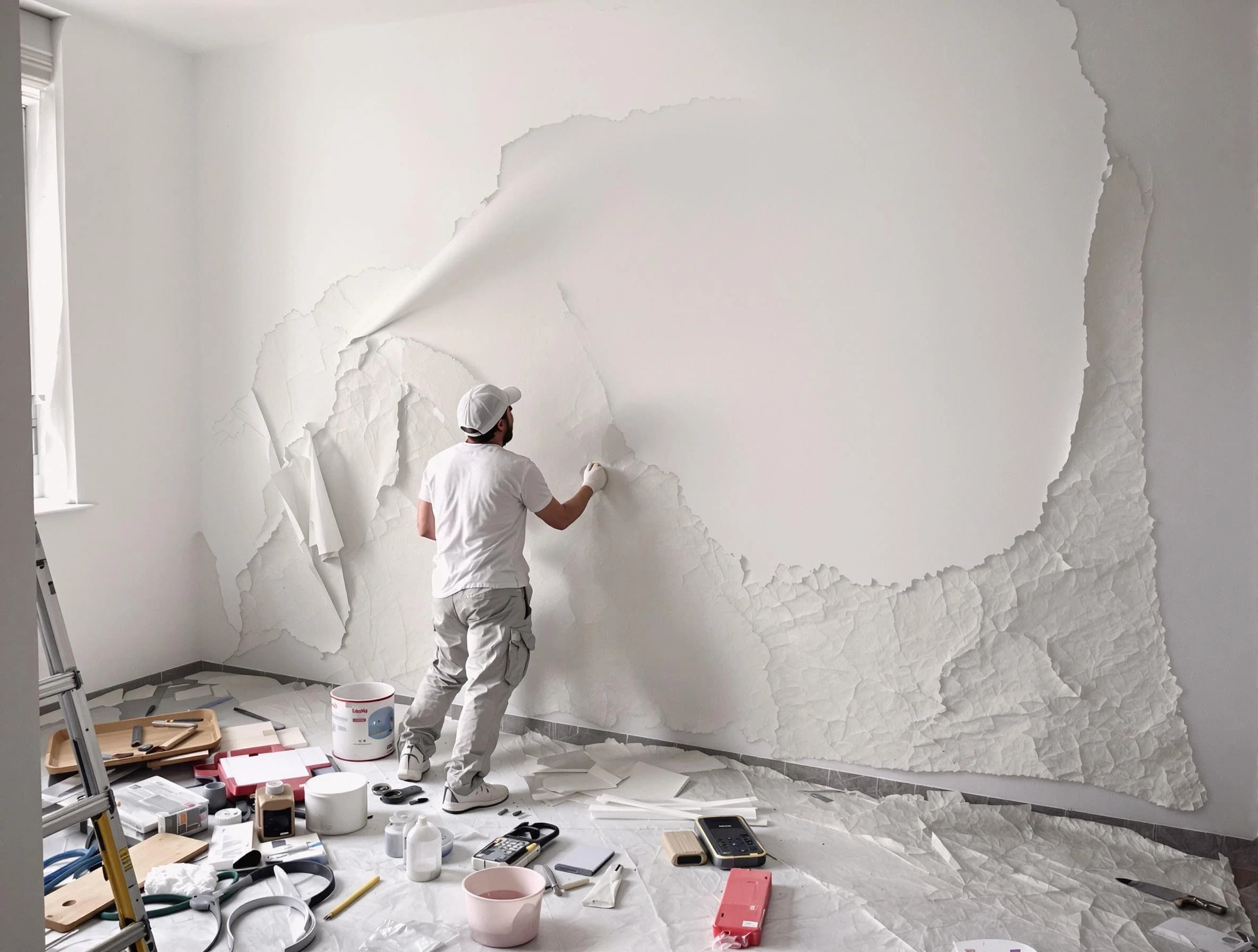 Removing old wallpaper to reveal clean walls by Brecksville House Painters in Brecksville